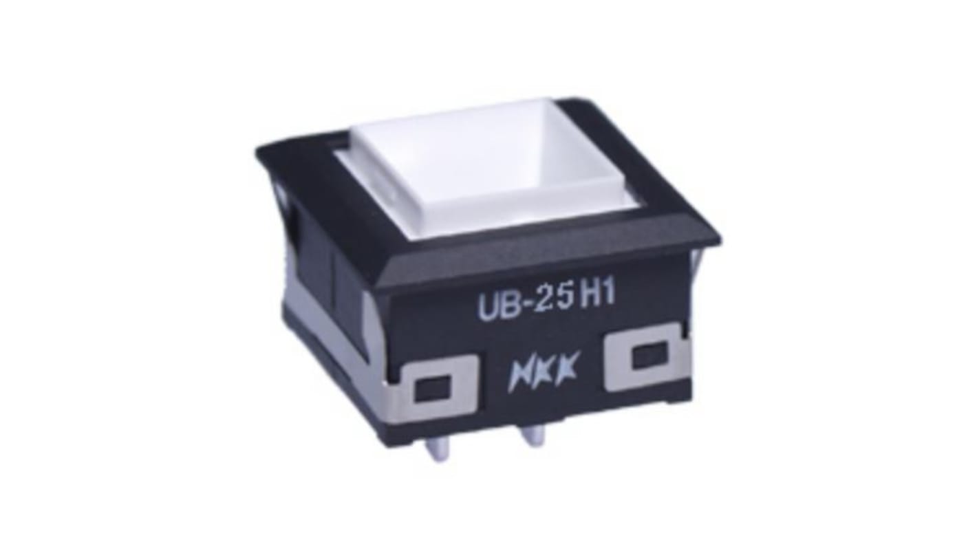 NKK Switches UB Series Illuminated Push Button Switch, Momentary, PCB, DPDT, Green LED, 125V, IP40