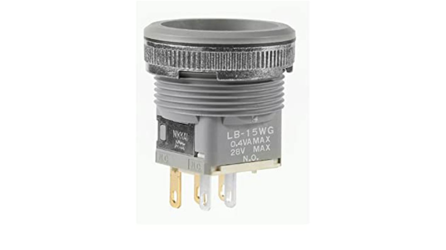 NKK Switches LB Series Push Button Switch, On-(On), Panel Mount, 22mm Cutout, SPDT, 28V, IP65