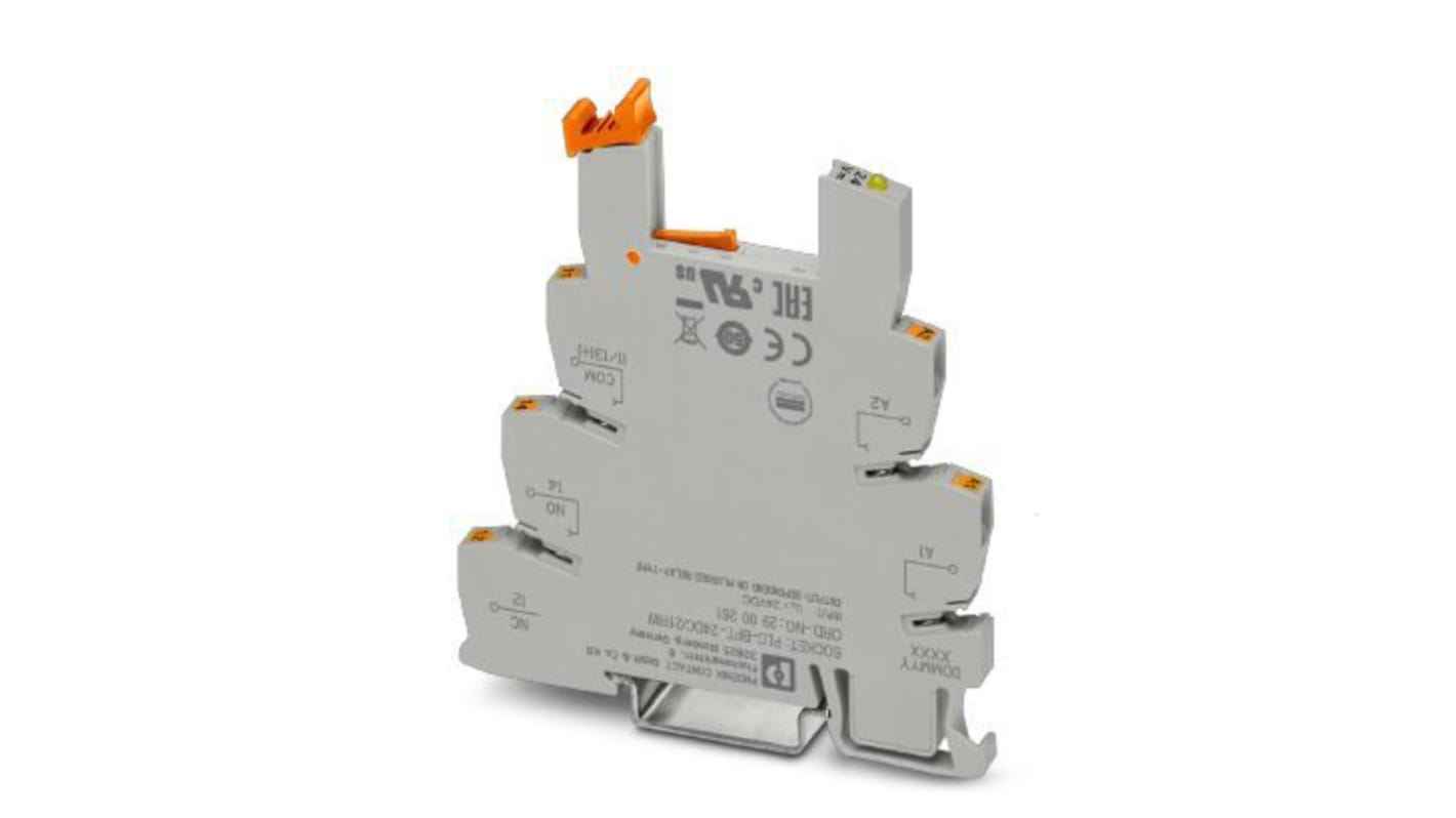 Support relais Phoenix Contact série PLC-BPT24DC/21RW, Rail DIN