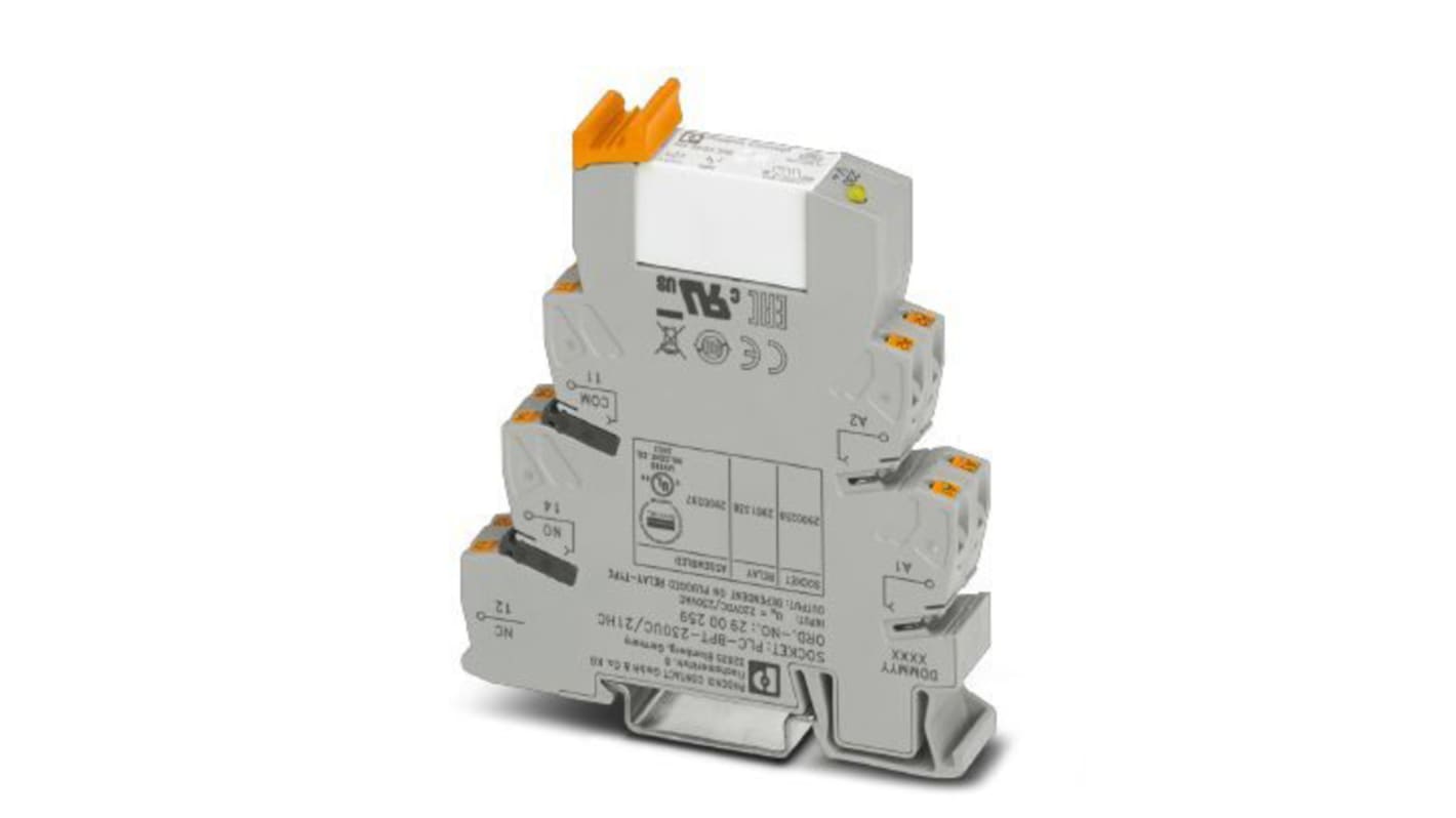 Phoenix Contact PLC-RPT-230UC/21HC Series Interface Relay, DIN Rail Mount, 1PDT