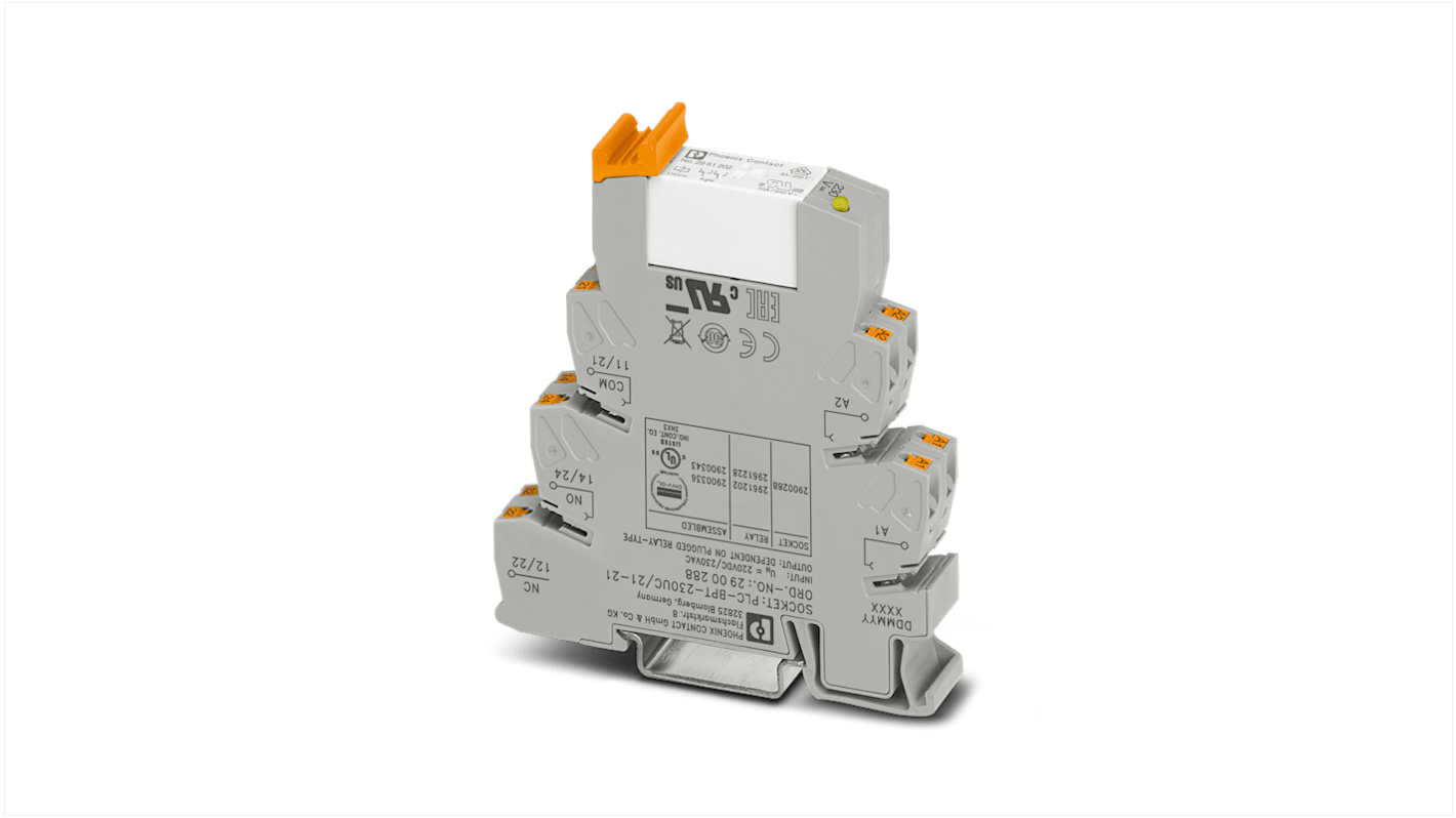 Phoenix Contact PLC-RPT-230UC/21-21 Series Interface Relay, DIN Rail Mount, 230V ac Coil, DPDT, 2-Pole