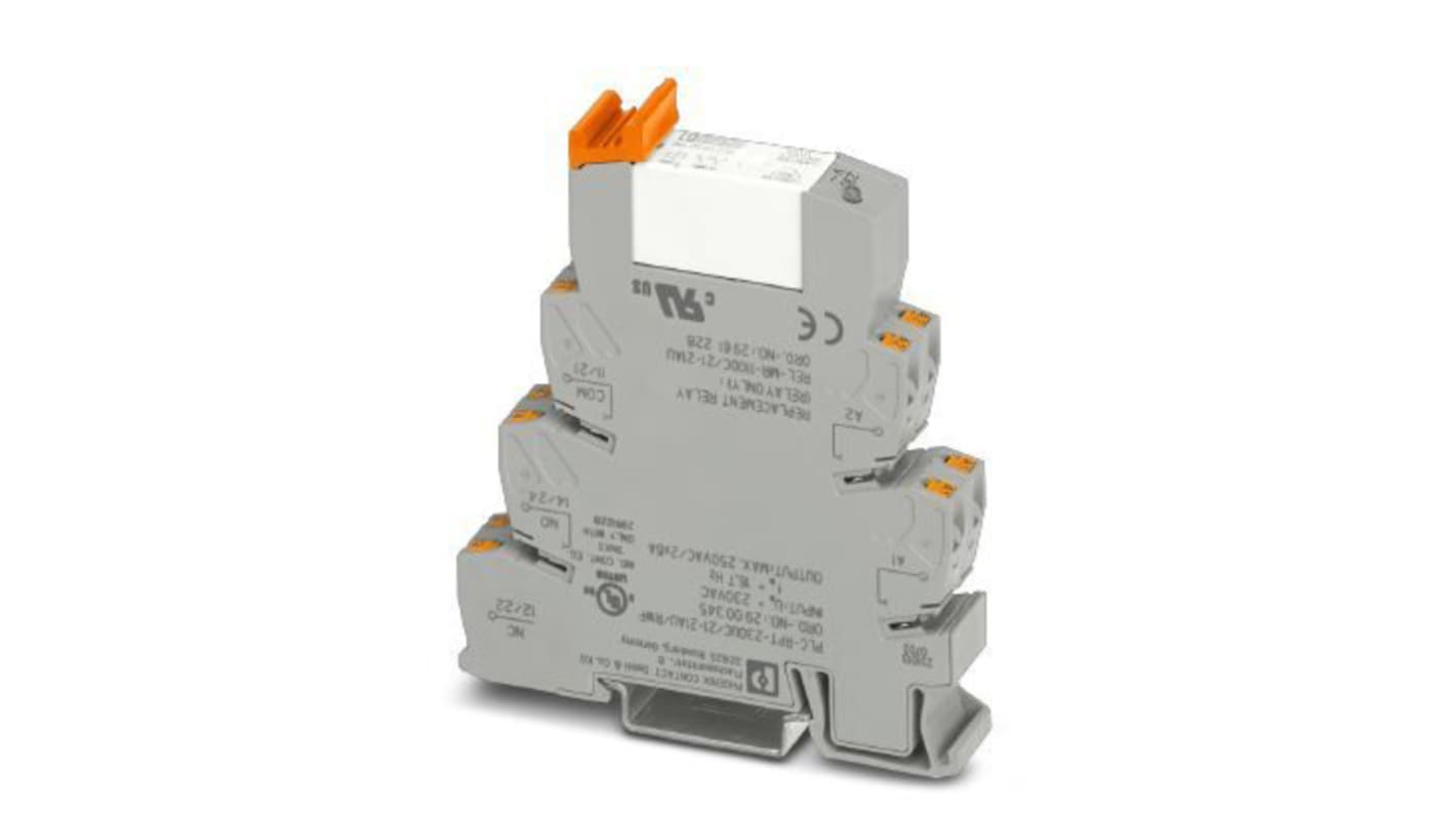 Relé modular Phoenix Contact PLC-RPT-230UC/21-21AU/RWF, DPDT, 110V dc, para carril DIN