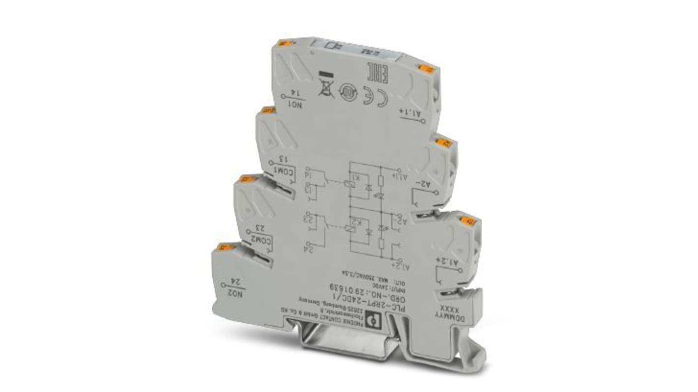 Relè d'interfaccia Phoenix Contact serie PLC-2RPT-24DC/1, Guida DIN, contatti SPST