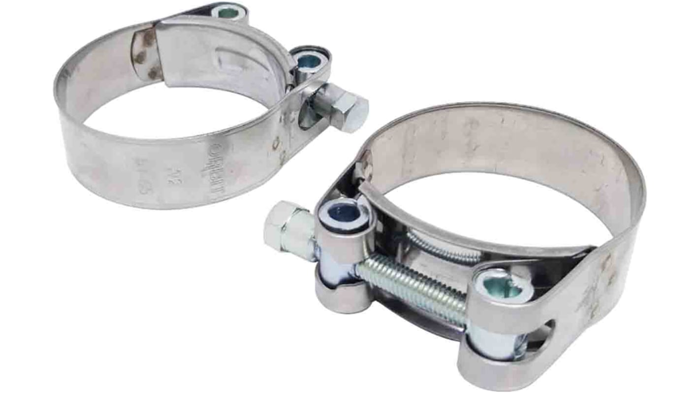 RS PRO Stainless Steel, Zinc-Plated Steel (Bolt) Bolt Head Hose Clamp, 23mm Band Width, 55 → 59mm ID