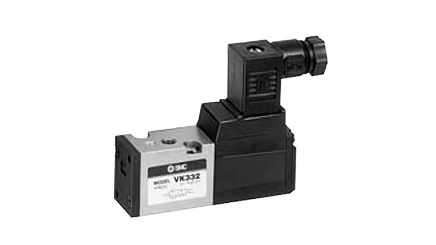 Válvula de control de accionamiento piloto de solenoide neumática SMC, Serie VK332, Función 3/2, Solenoide, Con puertos