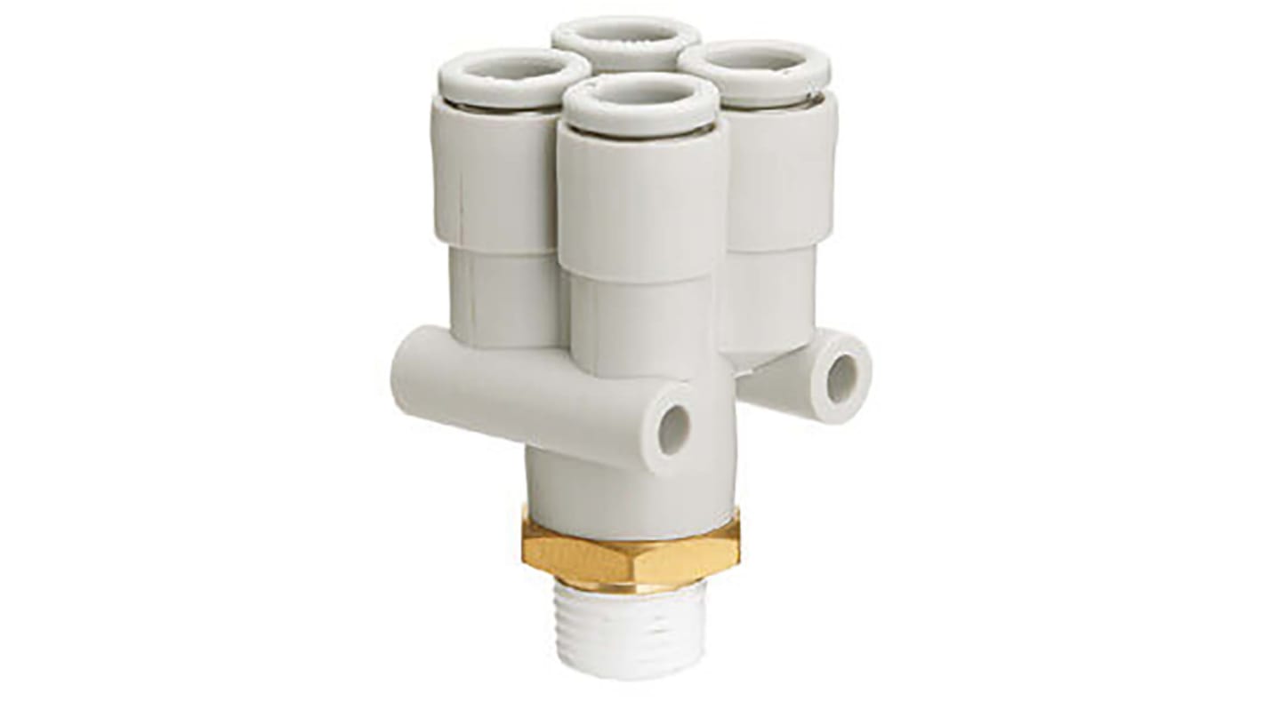 SMC KQ2 Series Double Y Threaded-to Tube Adaptor, Push In 6 mm to Push In 6 mm, Threaded-to-Tube Connection Style