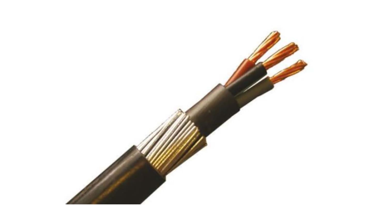RS PRO 3 Core Power Cable, 6 mm², 50m Armoured, Black PVC Sheath