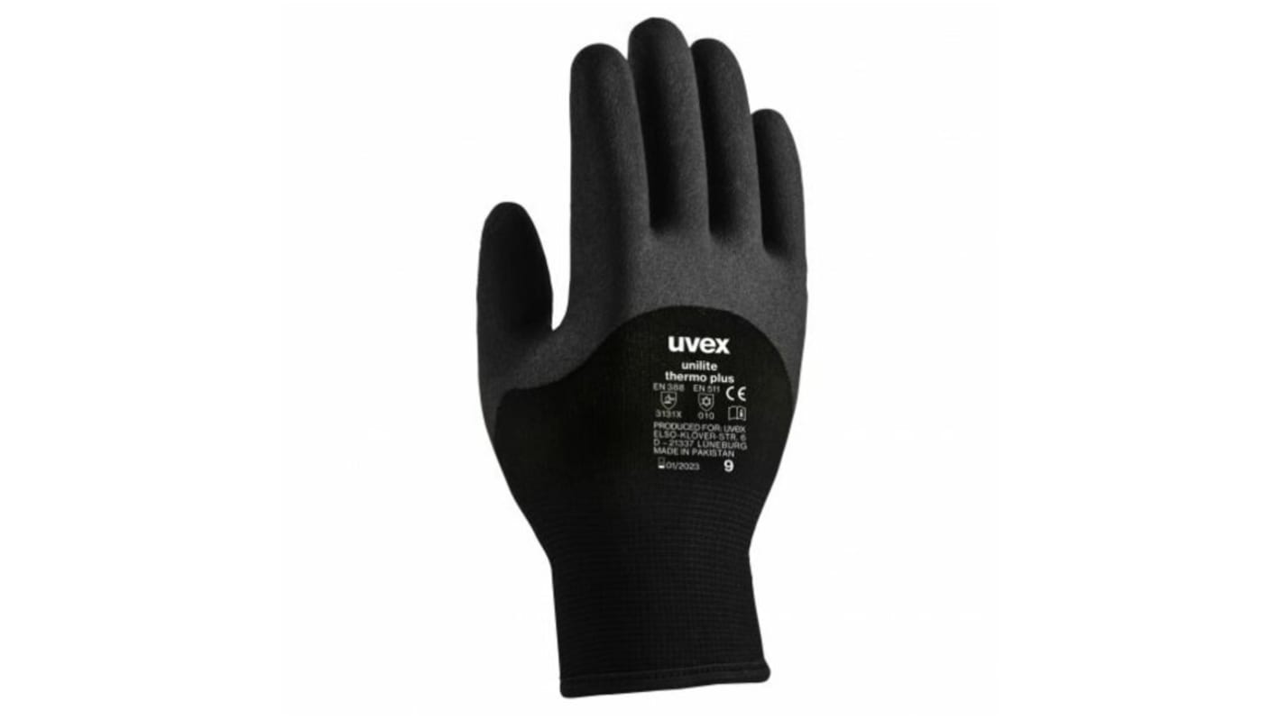 Uvex unilite thermo plus Black Acrylic Thermal Gloves, Size 9, Large, Aqua Polymer Coating