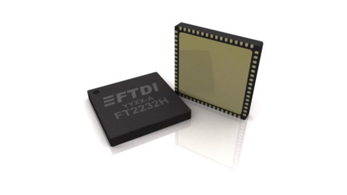 FTDI Chip USB-vezérlő FT2232HQ-REEL, 12Mbps, 3,3 V, 64-tüskés, QFN