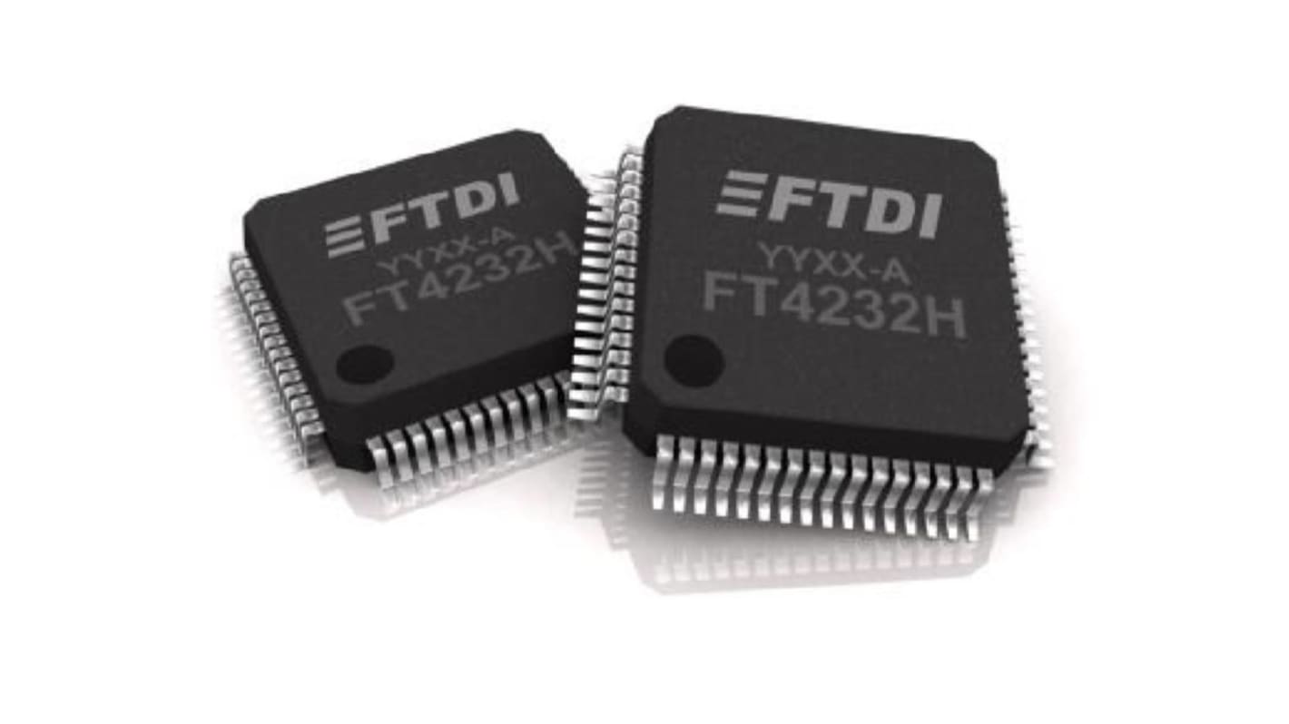 FTDI Chip FT4232HQ-REEL, USB Controller, 12Mbps, 3.3 V, 64-Pin QFN