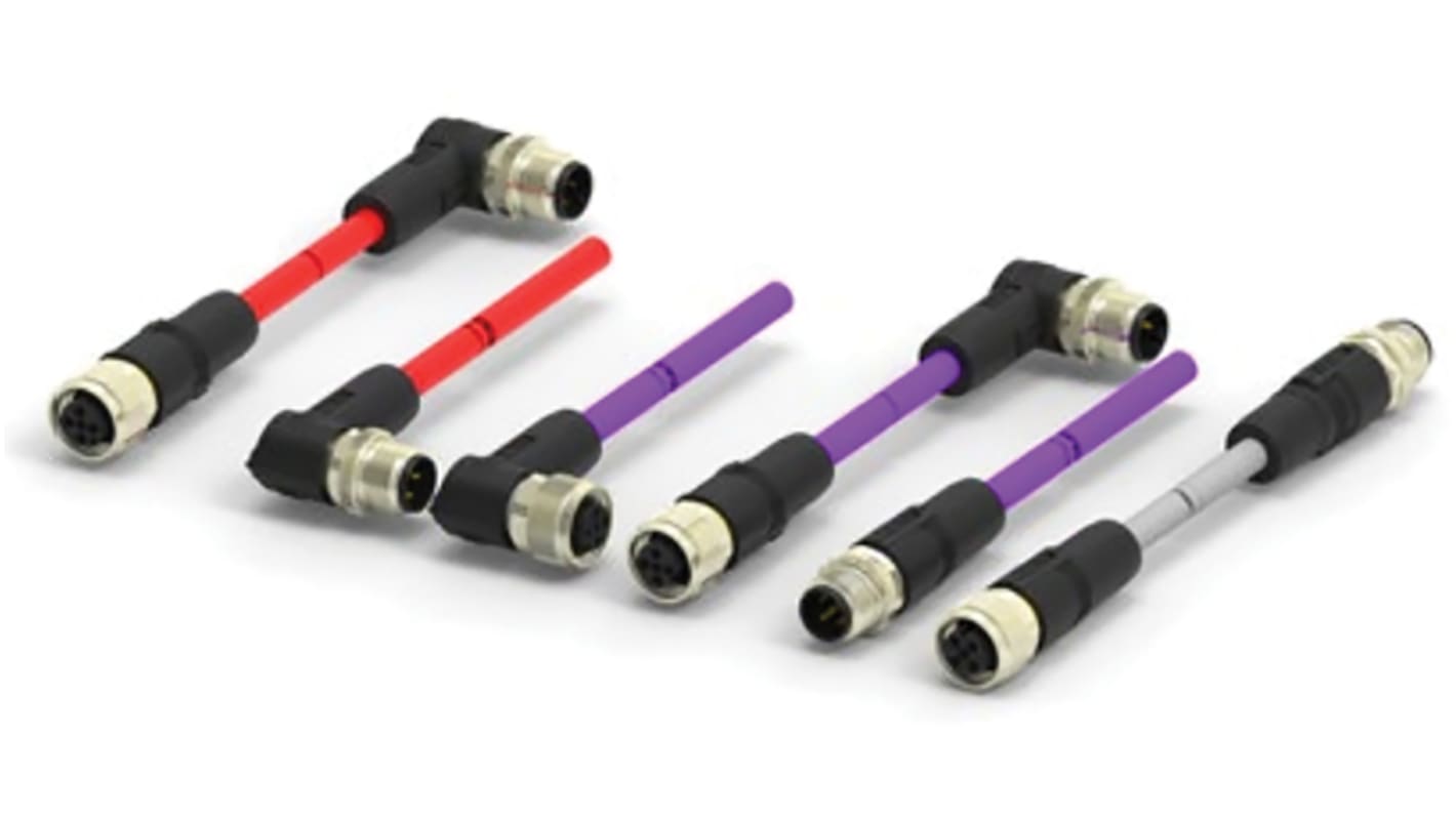 Cable de bus TE Connectivity, con. A M12, 4 polos, con. B M12, 4 polos, cod.: A, long. 1m, 250 V, 4 A, IP67