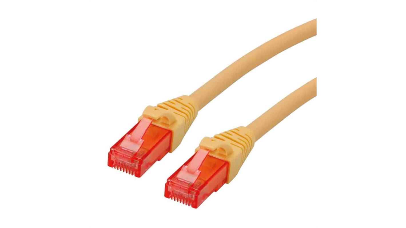 Cable Ethernet Cat6 U/UTP Roline de color Amarillo, long. 300mm, funda de LSZH, Libre de halógenos y bajo nivel de humo