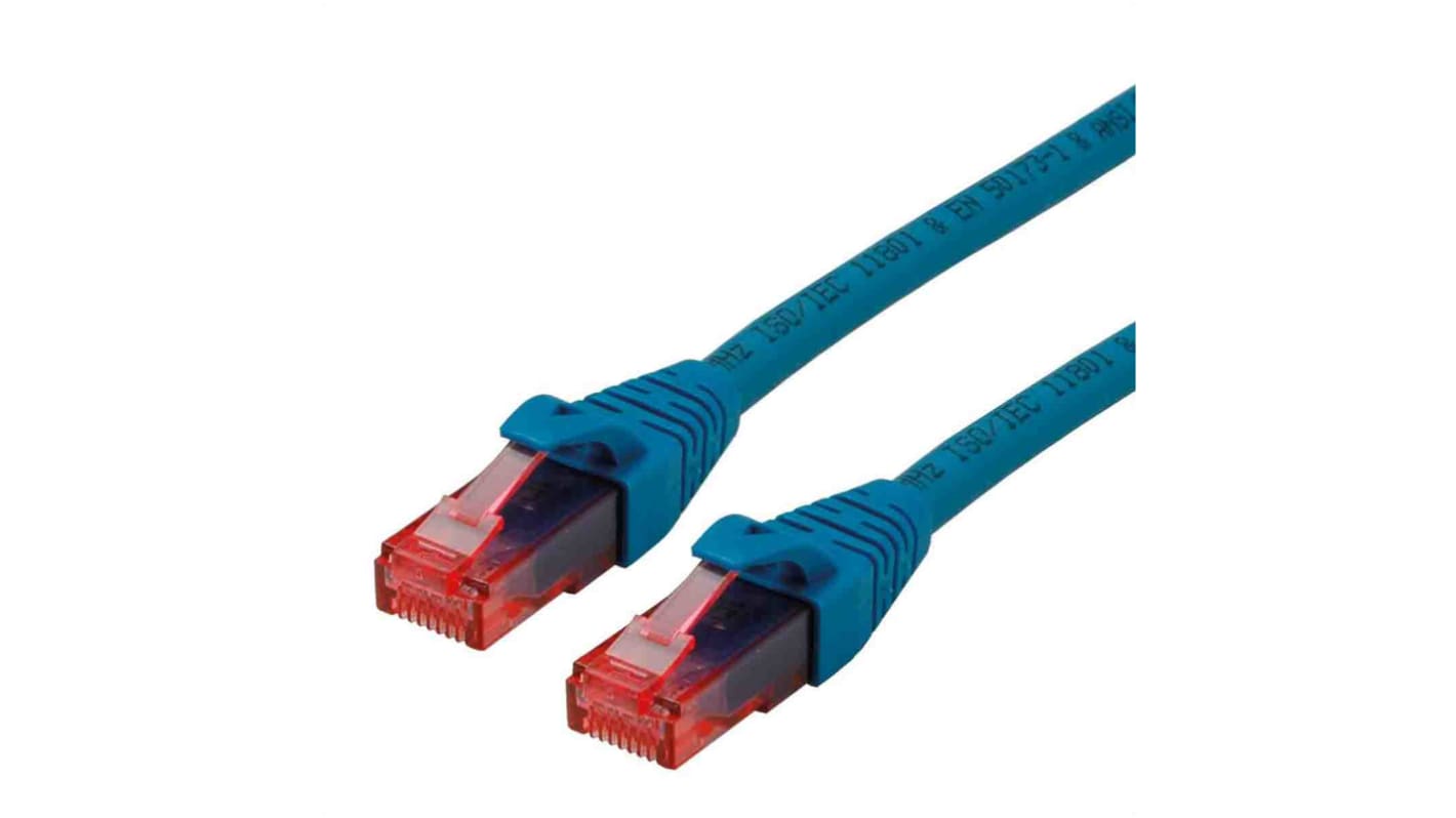 Cable Ethernet Cat6 U/UTP Roline de color Azul, long. 300mm, funda de LSZH, Libre de halógenos y bajo nivel de humo