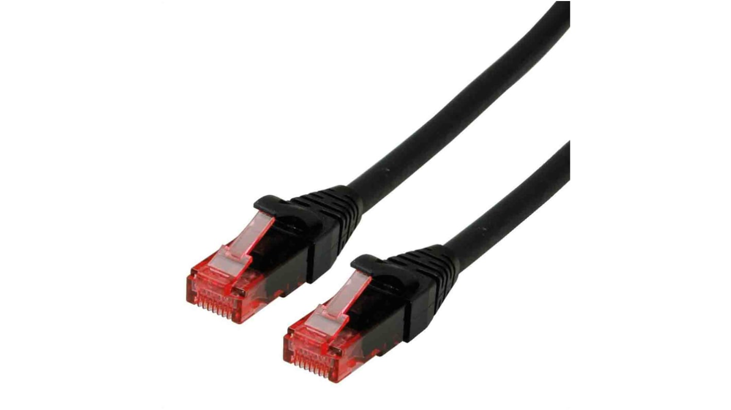 Cable Ethernet Cat6 U/UTP Roline de color Negro, long. 300mm, funda de LSZH, Libre de halógenos y bajo nivel de humo