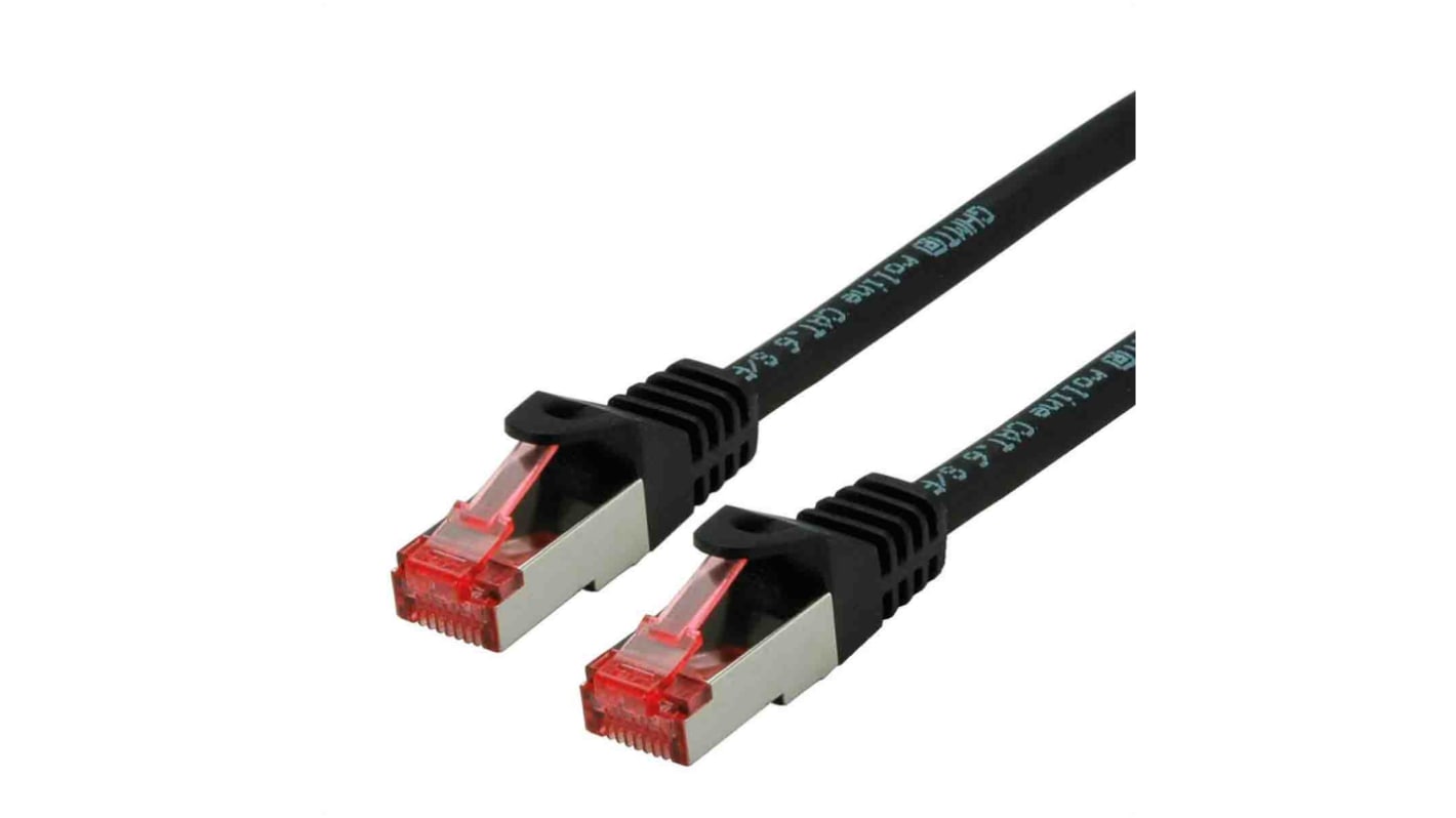 Cable Ethernet Cat6 S/FTP Roline de color Negro, long. 300mm, funda de LSZH, Libre de halógenos y bajo nivel de humo