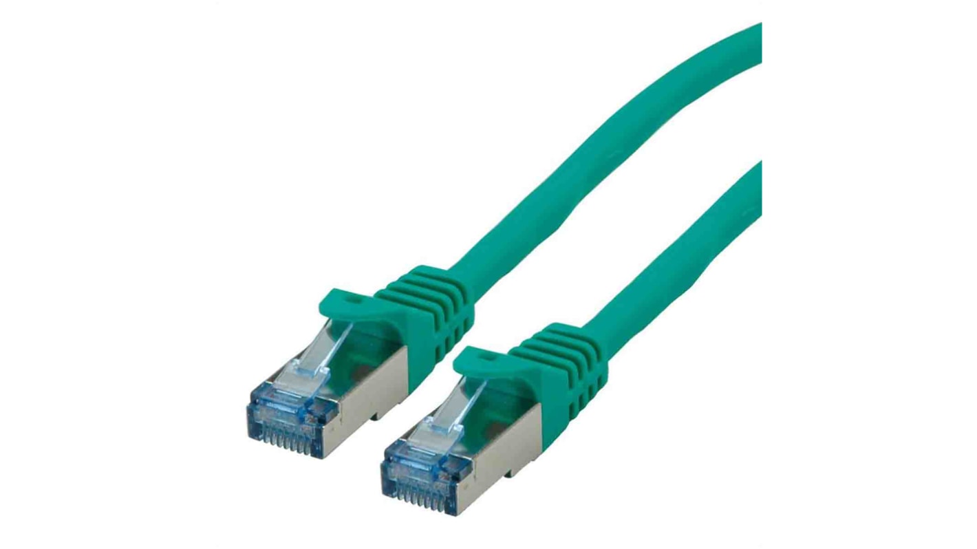 Cable Ethernet Cat6a S/FTP Roline de color Verde, long. 300mm, funda de LSZH, Libre de halógenos y bajo nivel de humo