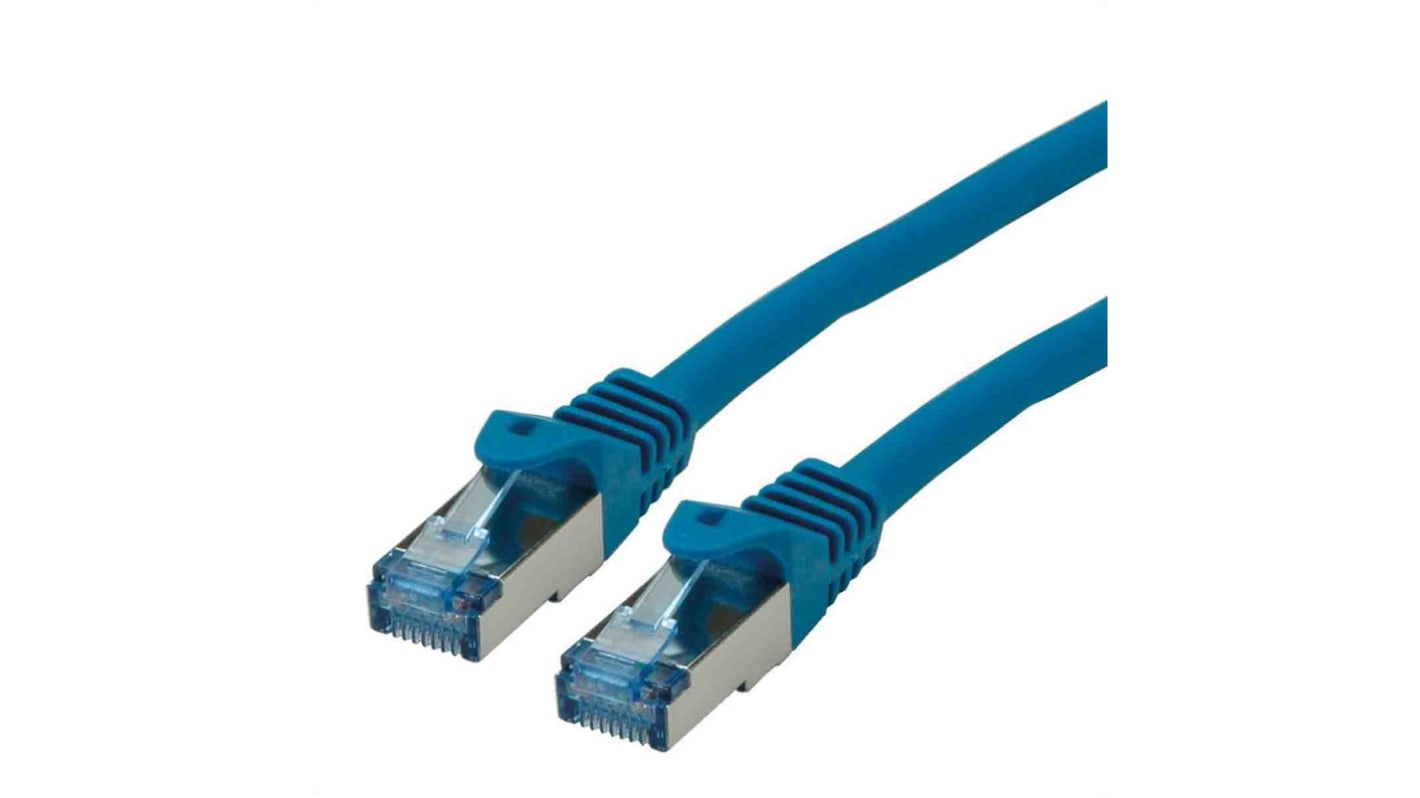 Cable Ethernet Cat6a S/FTP Roline de color Azul, long. 300mm, funda de LSZH, Libre de halógenos y bajo nivel de humo