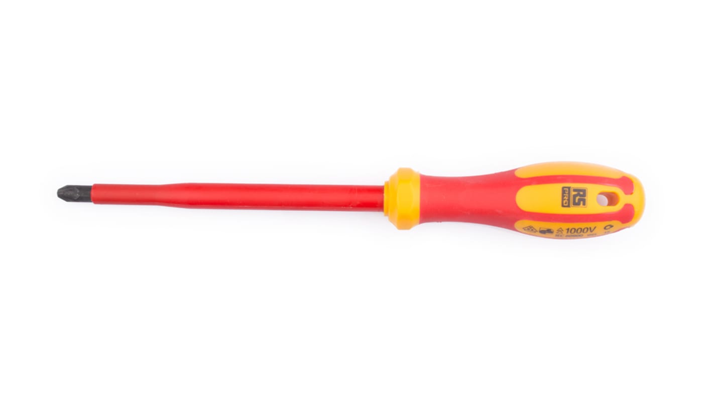 RS PRO Pozidriv Insulated Screwdriver, PZ3 Tip, 150 mm Blade, VDE/1000V, 260 mm Overall