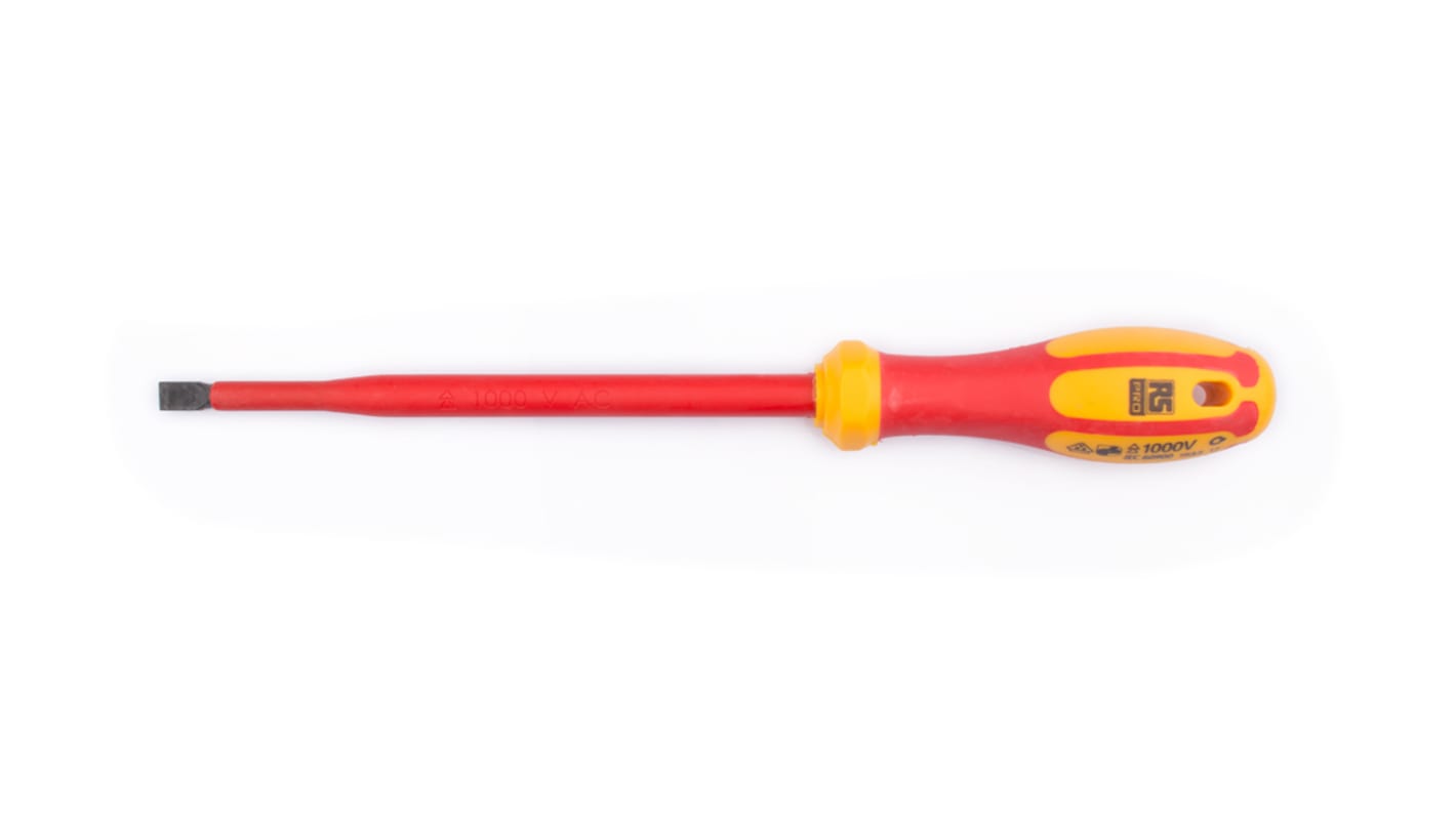 RS PRO Slotted Insulated Screwdriver, 8 x 1.2 mm Tip, 175 mm Blade, VDE/1000V, 295 mm Overall