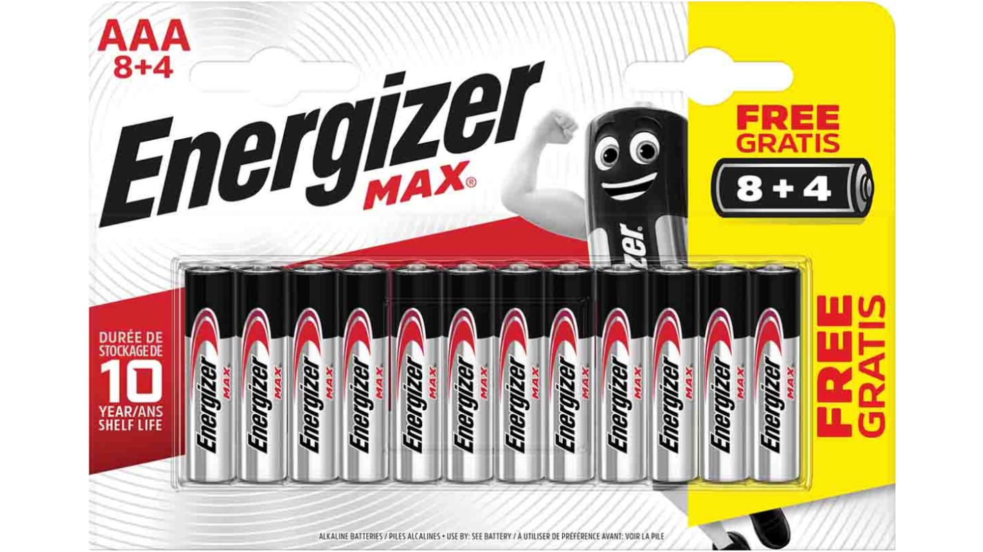 Baterie AAA Energizer MAX 1.5V Alkalická plochý přívod AAA 8+4 Energizer