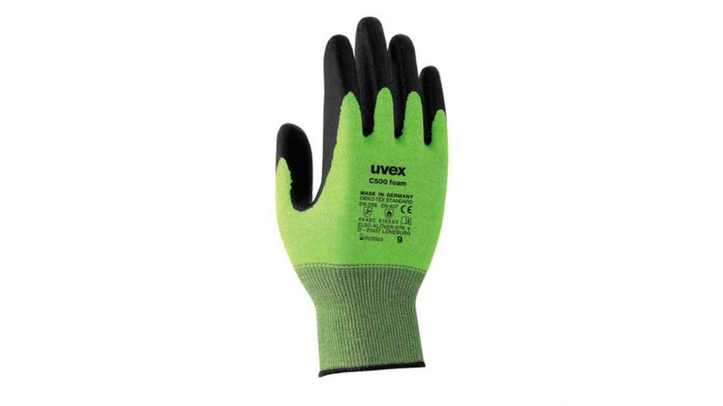 Uvex C500 foam Green HPPE Cut Resistant Work Gloves, Size 7, Small, Latex Foam Coating