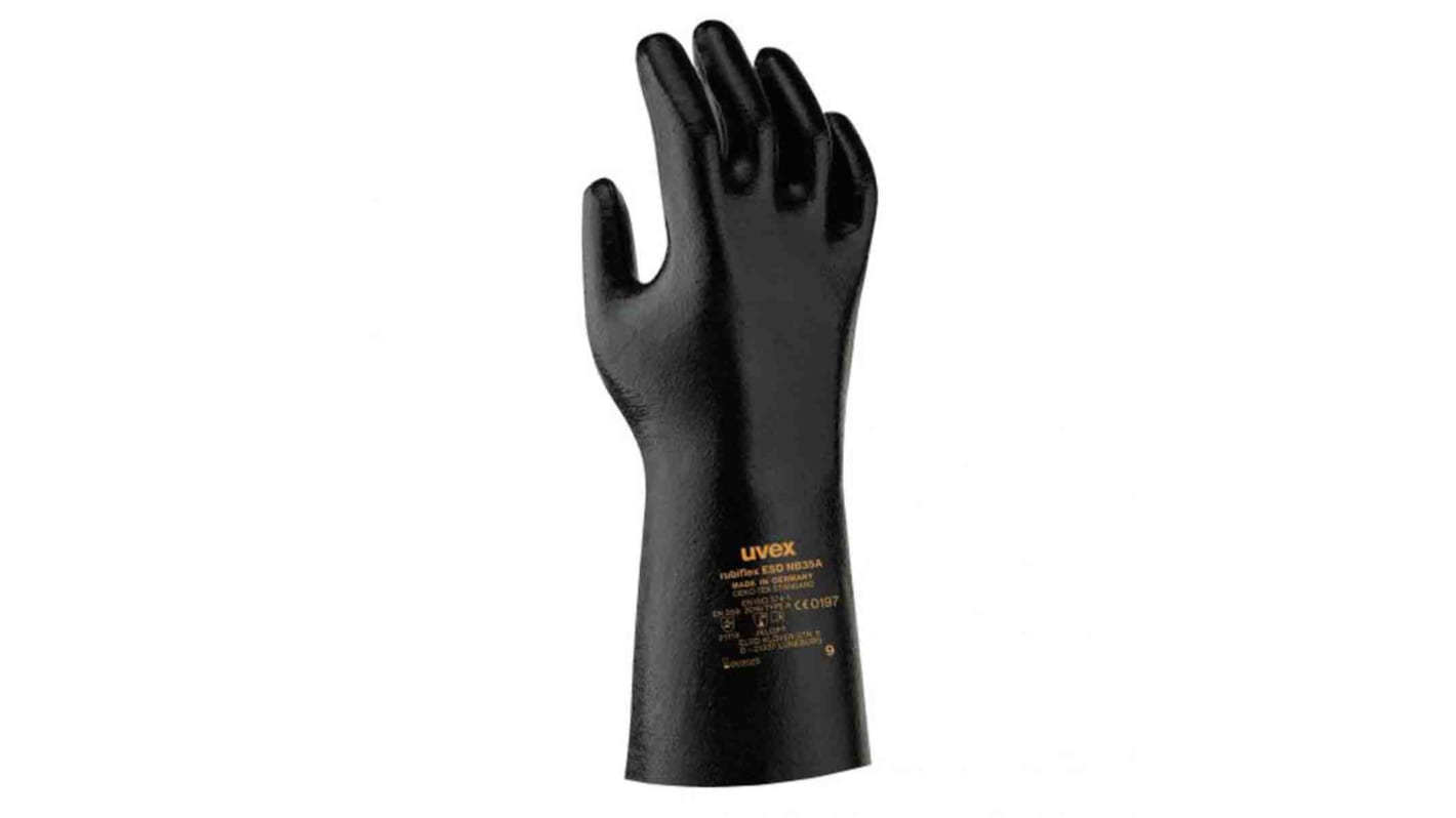 Uvex Black Carbon Fibre ESD Safety Anti-Static Gloves, Size 9, Large, NBR Coating