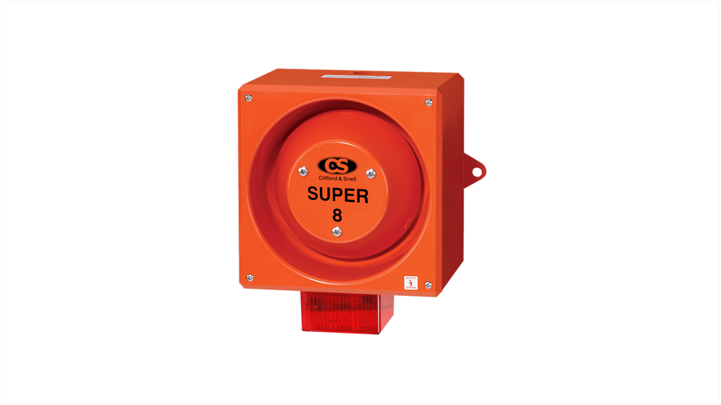 Clifford & Snell YL80 Super Series Red Sounder Beacon, 115 V, IP66, Side Mount, 120dB at 1 Metre