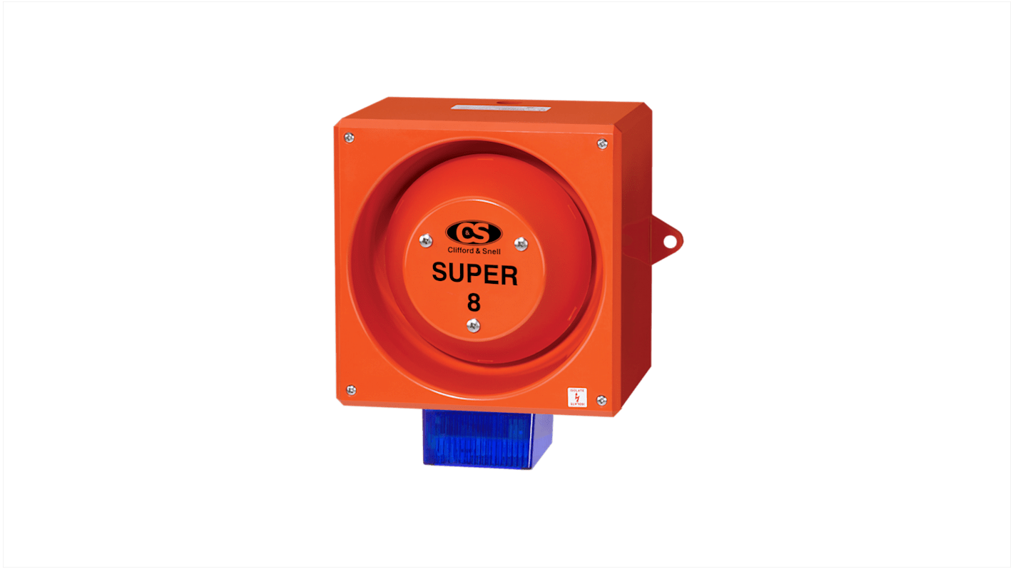 Clifford & Snell YL80 Super Series Blue Sounder Beacon, 230 V, IP66, Side Mount, 120dB at 1 Metre