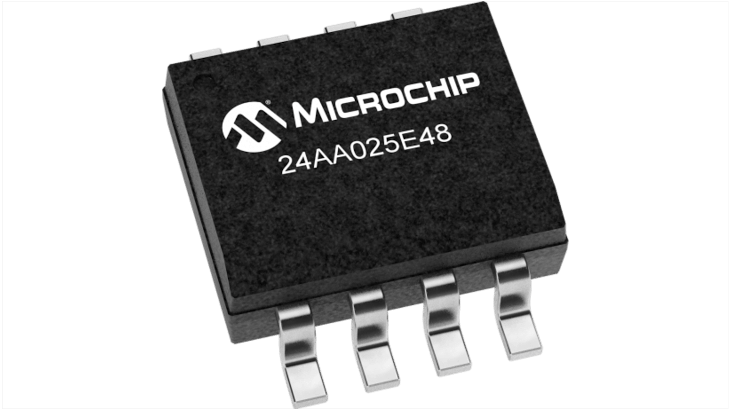 Chip de memoria EEPROM 24AA025E48T-I/SN Microchip, 2kbit, 256 x, 8bit, Serie I2C, 900ns, 8 pines SOIC