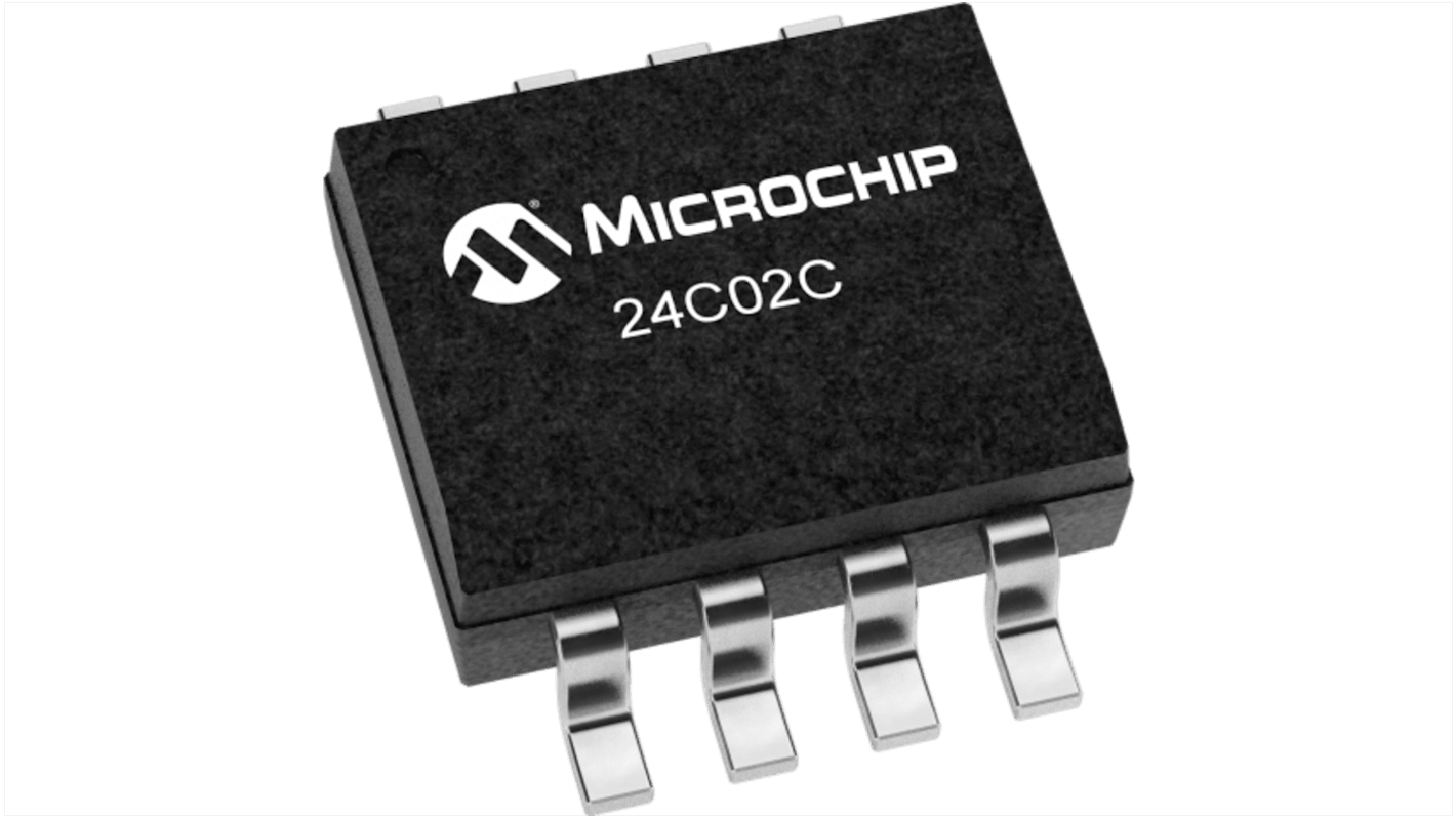 Puce mémoire EEPROM, 24C02C/SN, 2Kbit, Série-2 fils, Série-I2C SOIC, 8 broches, 8bit