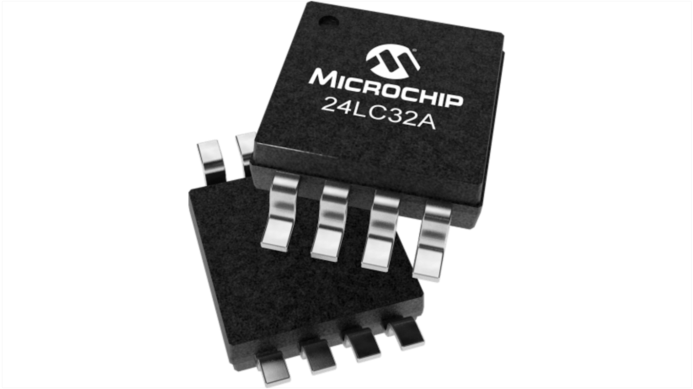 Memoria EEPROM A 2 fili, I2C Microchip, da 32kbit, MSOP,  SMD, 8 pin