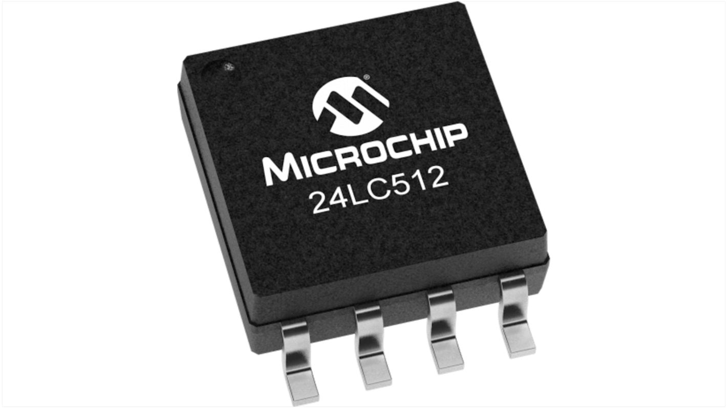 Chip de memoria EEPROM 24LC512-E/SM Microchip, 512kbit, 64k x, 8bit, Serie I2C, 900ns, 8 pines SOIJ-8