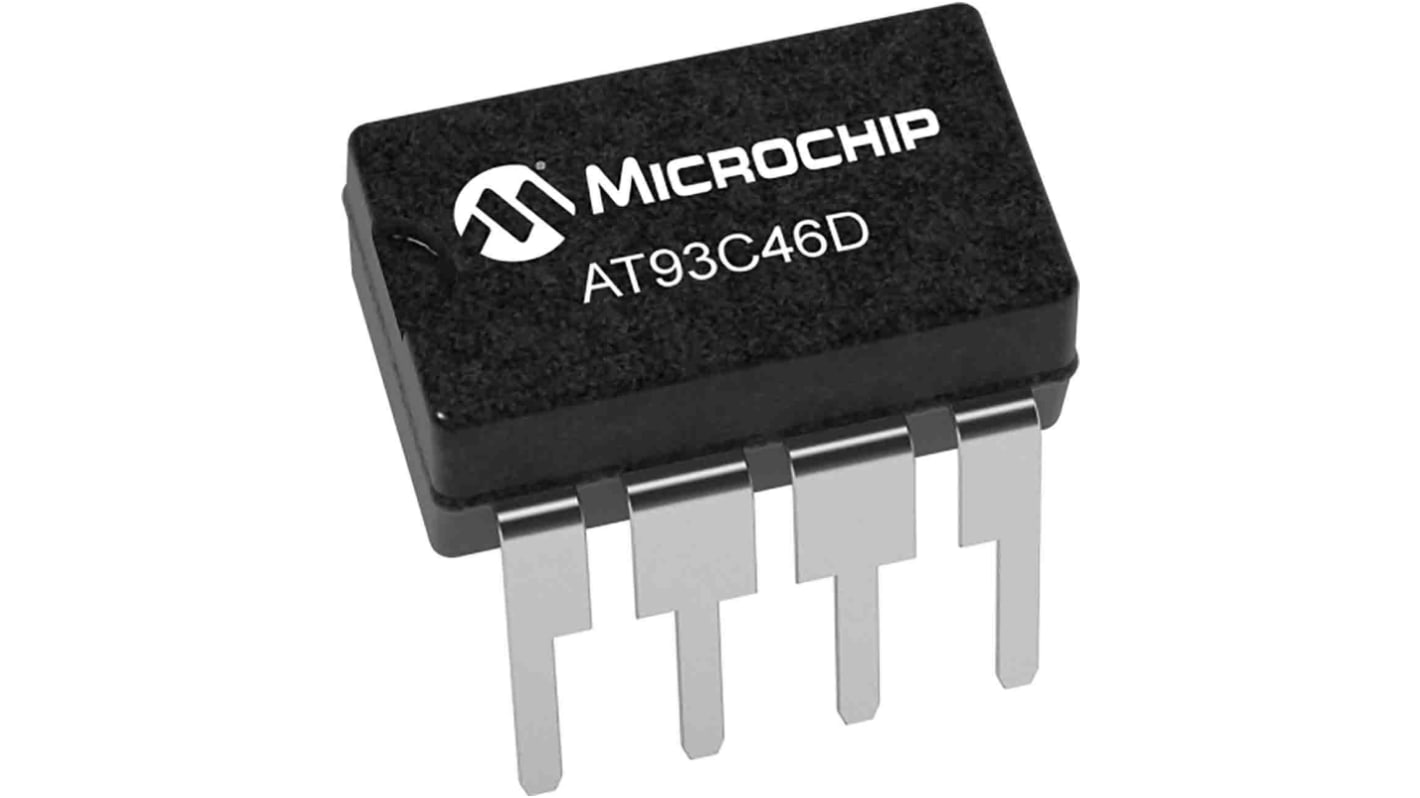 Chip de memoria EEPROM AT93C46D-PU Microchip, 1kbit, 128 x, 8bit, Serie microcable, 1000ns, 8 pines DIP