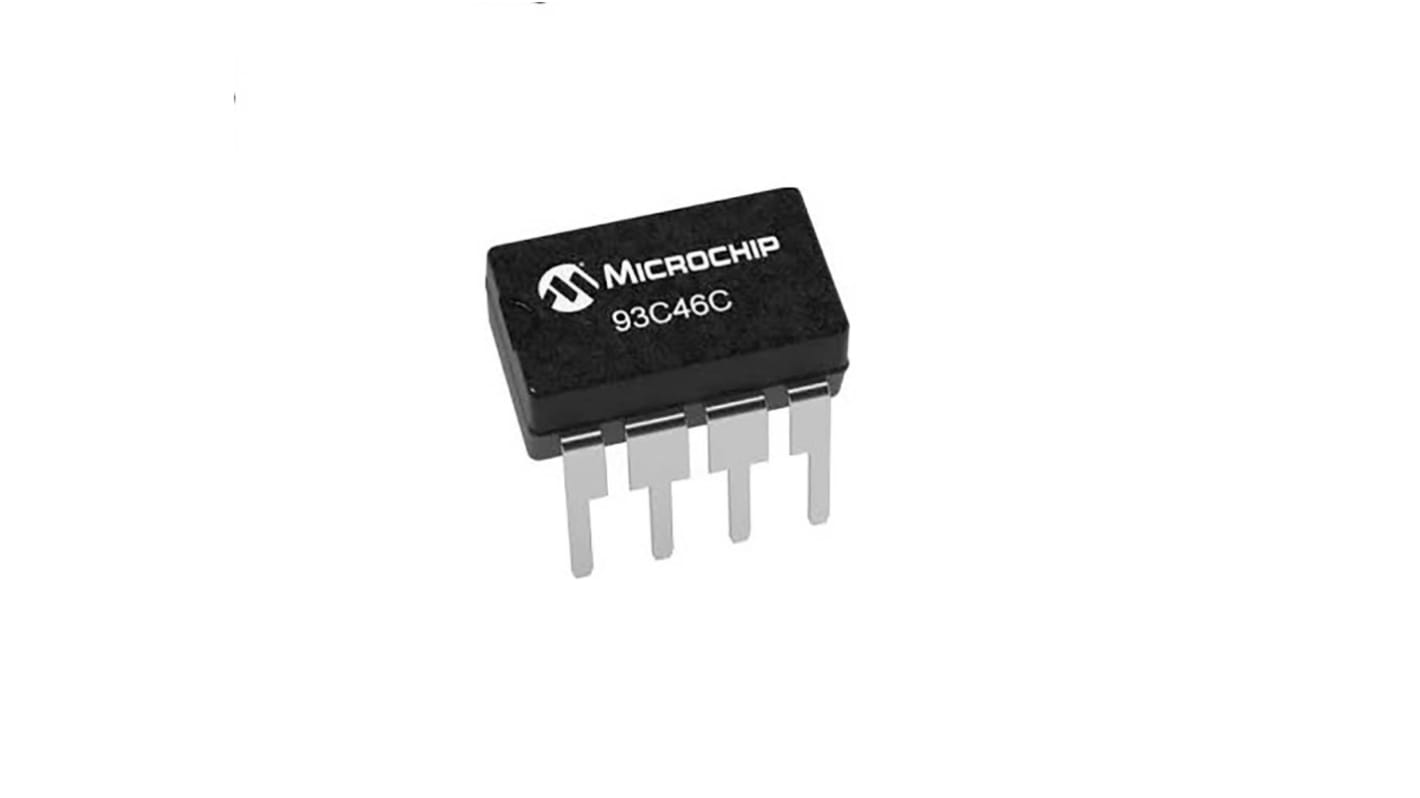 Memoria EEPROM 93C46C-I/P Microchip, 1kbit, 64 x, 16bit, Serie microcable, 200ns, 8 pines PDIP