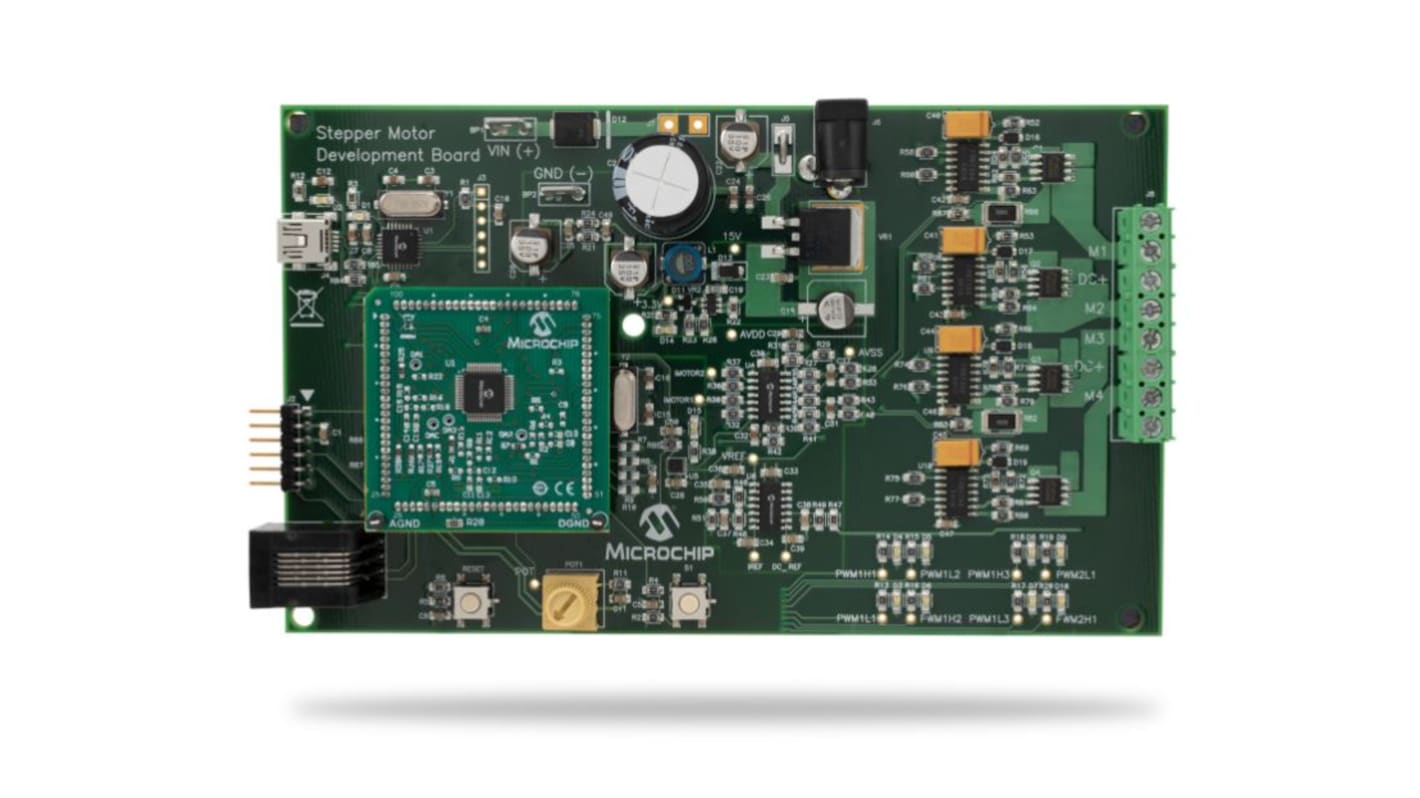 Microchip Technology DM330022-1 dsPICDEM MCSM Development Board Stepper for 4-channel, a programmable ADC trigger,