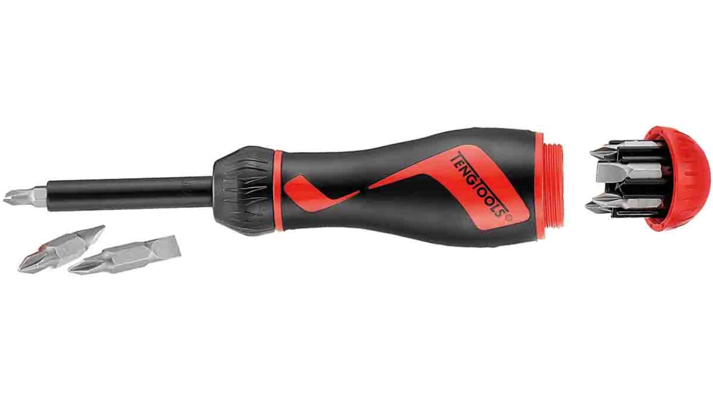 Teng Tools 1/4 in Hexagon Phillips, Pozidriv, Slotted, Torx Ratchet Screwdriver, 175 mm length