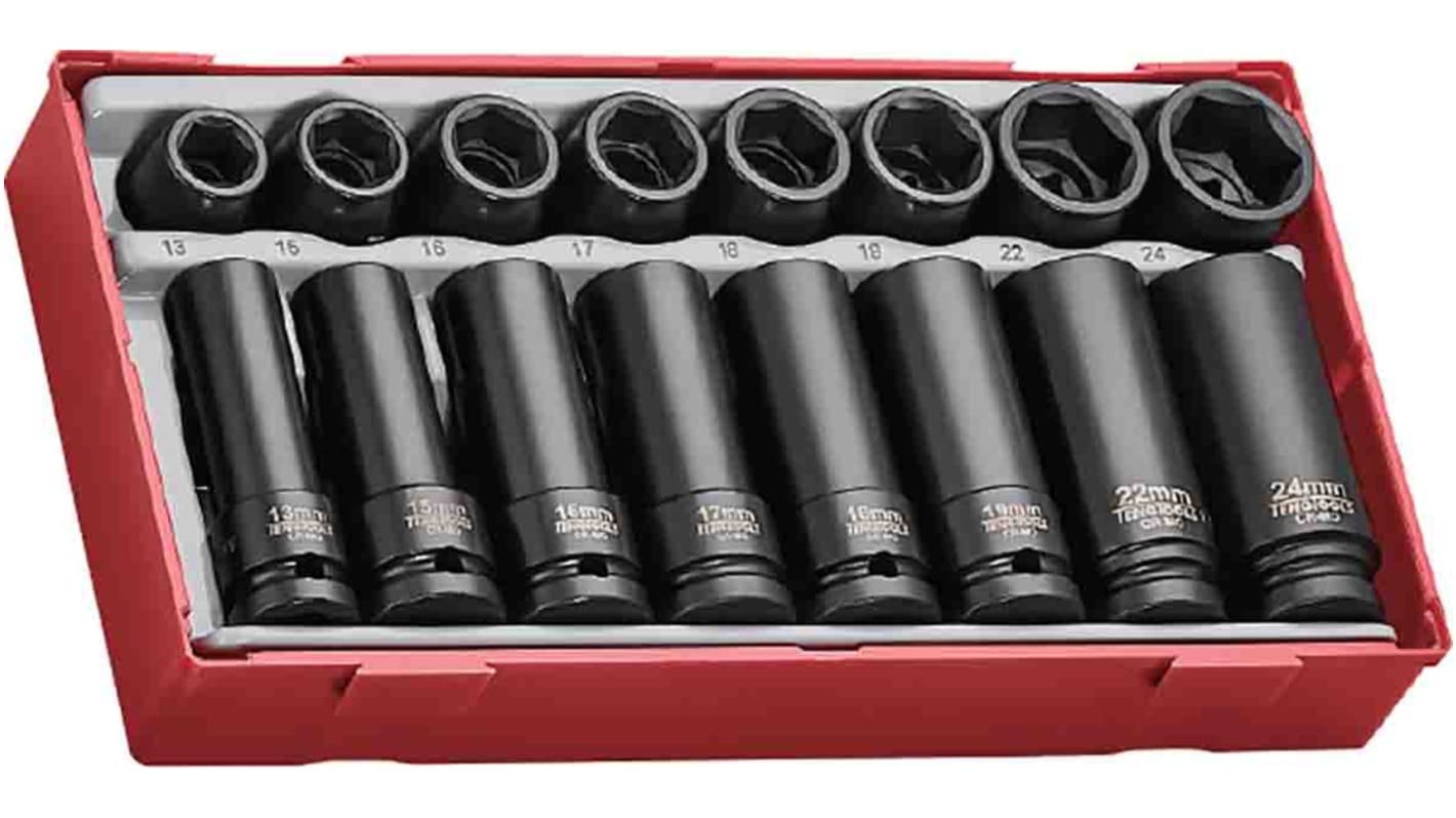 Teng Tools 16-Piece Metric 1/2 in Deep Impact Socket/Standard Impact Socket Set , 6 point