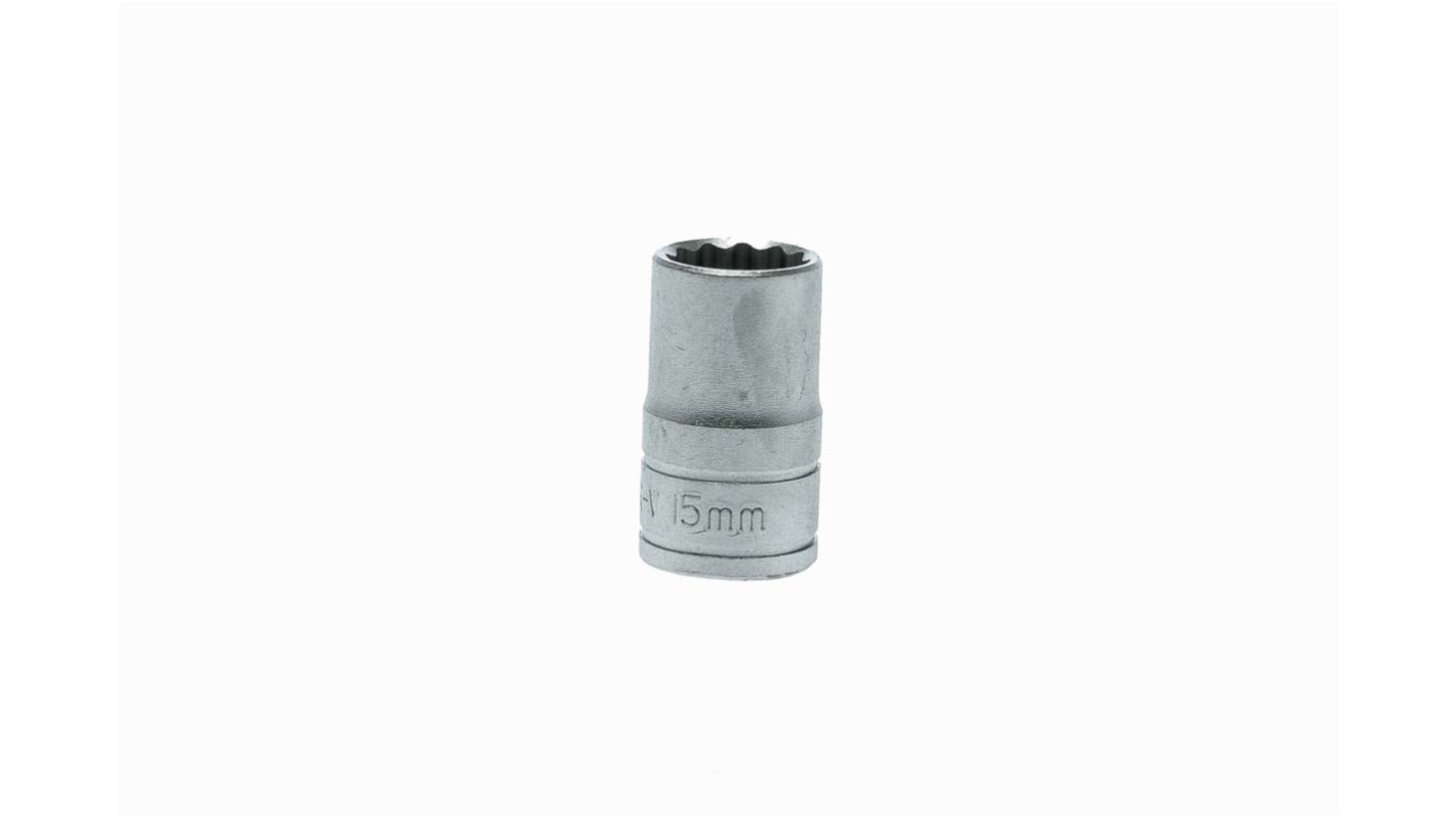 Teng Tools 1/2 in Drive 15mm Standard Socket, 12 point, 38 mm Overall Length