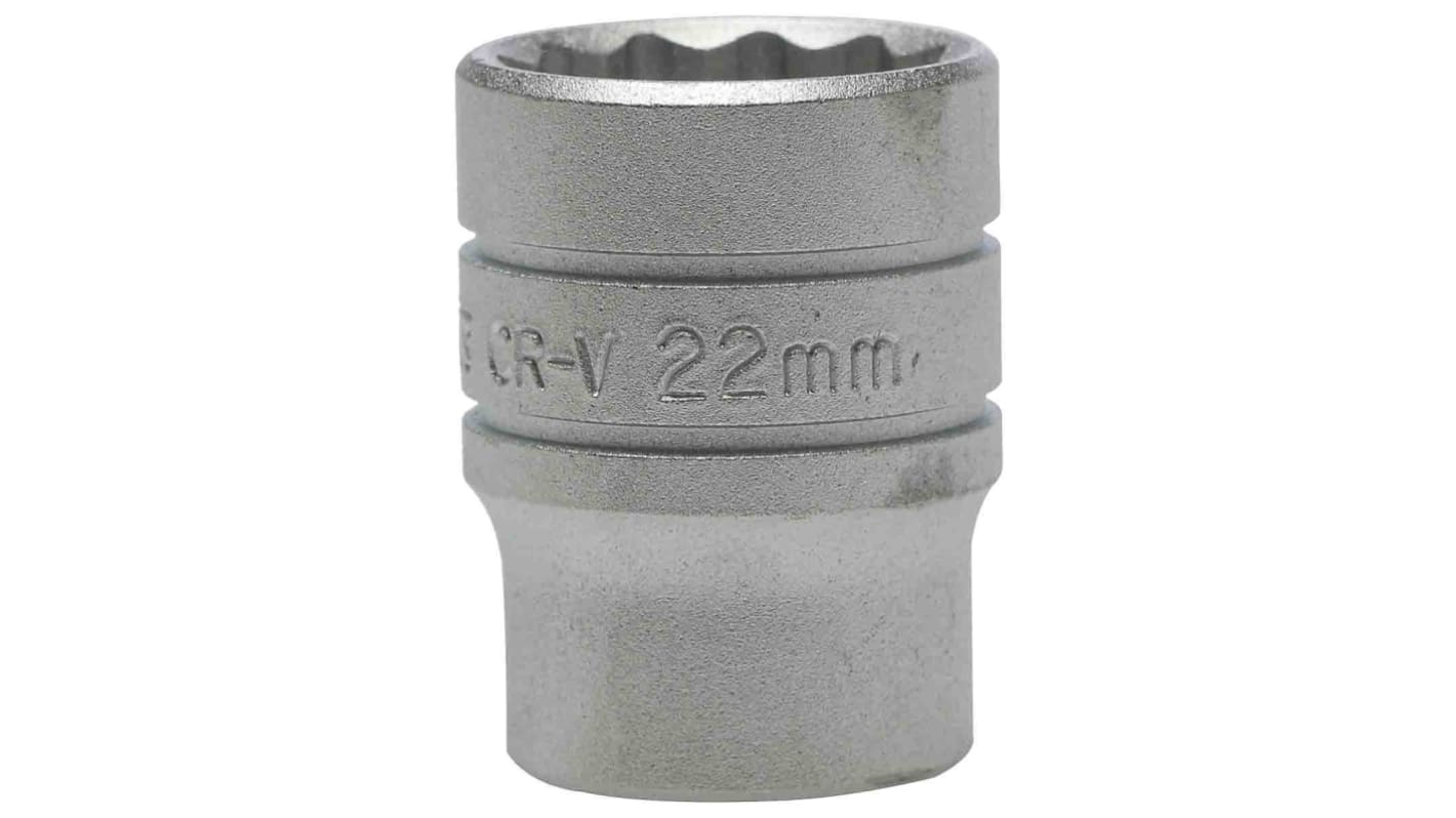 Teng Tools 1/2 in Drive 22mm Standard Socket, 12 point, 38 mm Overall Length