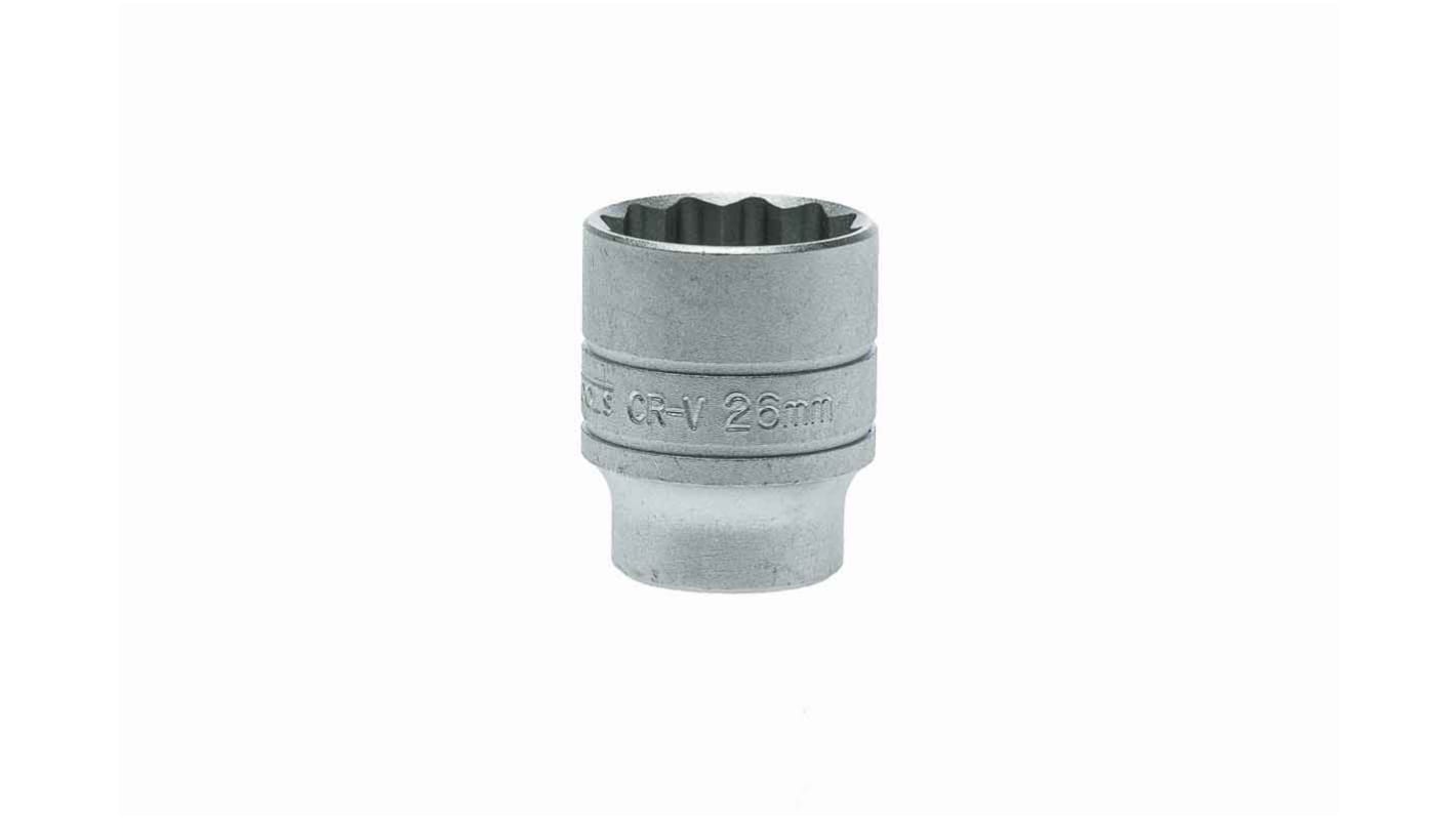 Teng Tools 1/2 in Drive 26mm Standard Socket, 12 point, 40 mm Overall Length