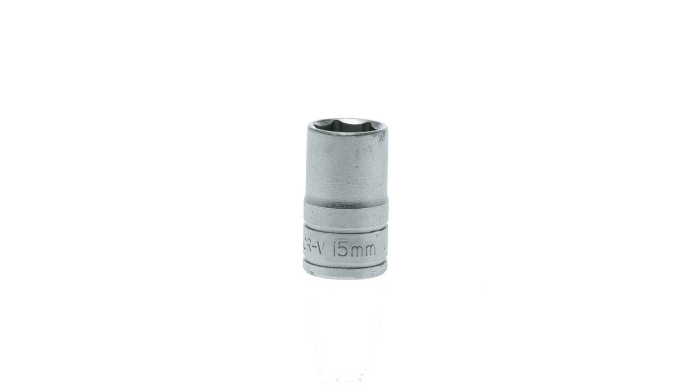 Teng Tools 1/2 in Drive 15mm Standard Socket, 6 point, 38 mm Overall Length