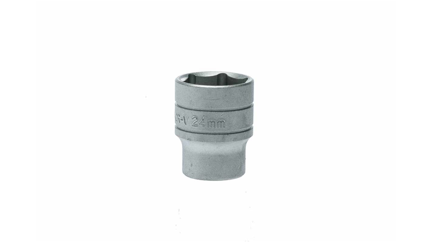 Teng Tools 1/2 in Drive 24mm Standard Socket, 6 point, 40 mm Overall Length