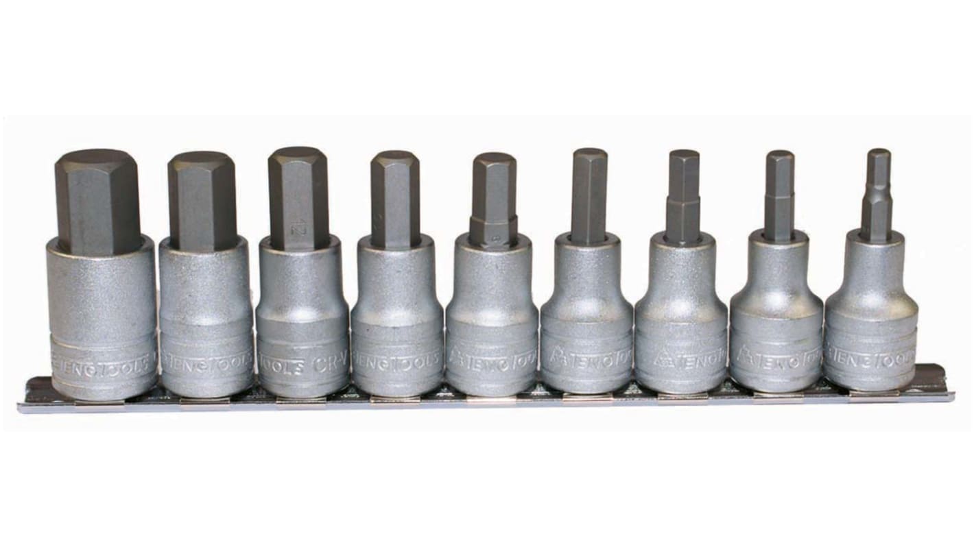 M1212 Teng Tools 9Piece Metric 1/2 in Bit Socket Set , Hex Bit RS