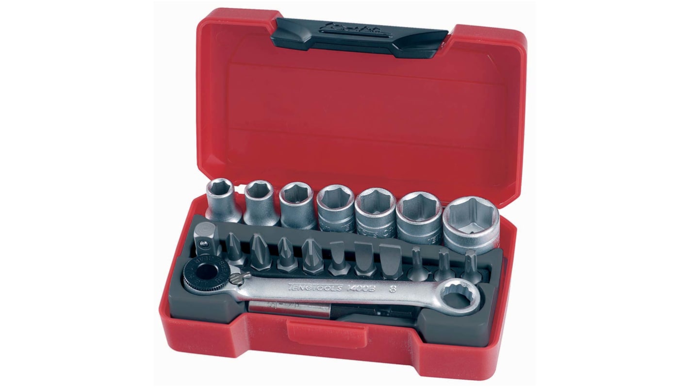 Teng Tools 20-Piece Metric 1/4 in Standard Socket/Bit Set with Ratchet, 6 point; Phillips Bit; Pozidriv Bit; Slotted