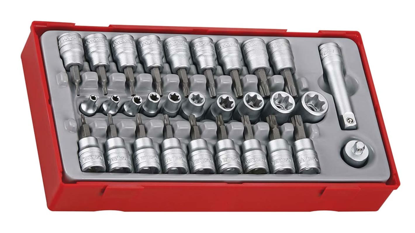 Teng Tools 30-Piece 3/8 in Standard Socket/Bit Set with Ratchet, e-Torx; Torx Bit