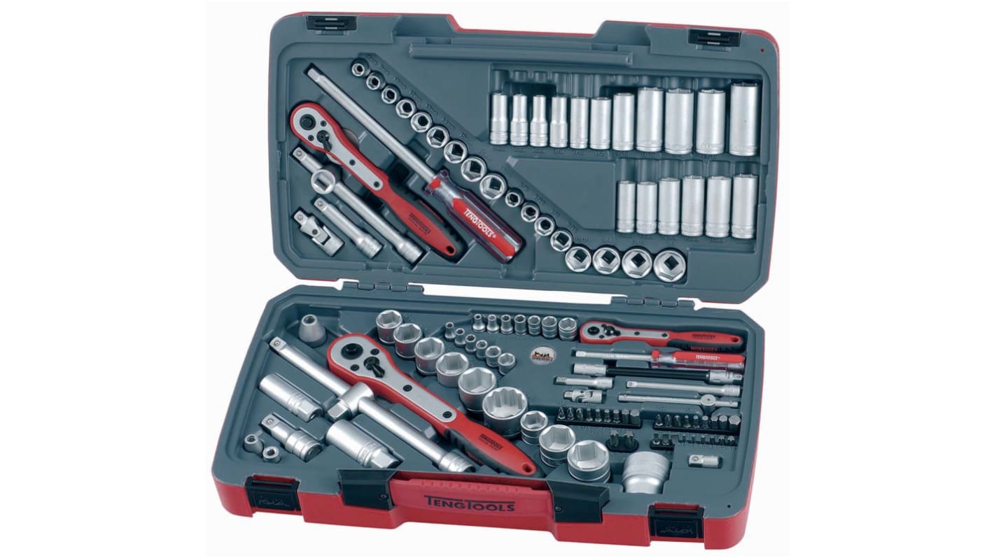 Teng Tools dugókulcs készlet 111 darabos, 1/2 hüvelyk; 1/4 hüvelyk; 3/8 hüvelyk, Nem, hajtókar: Négyzet alakú