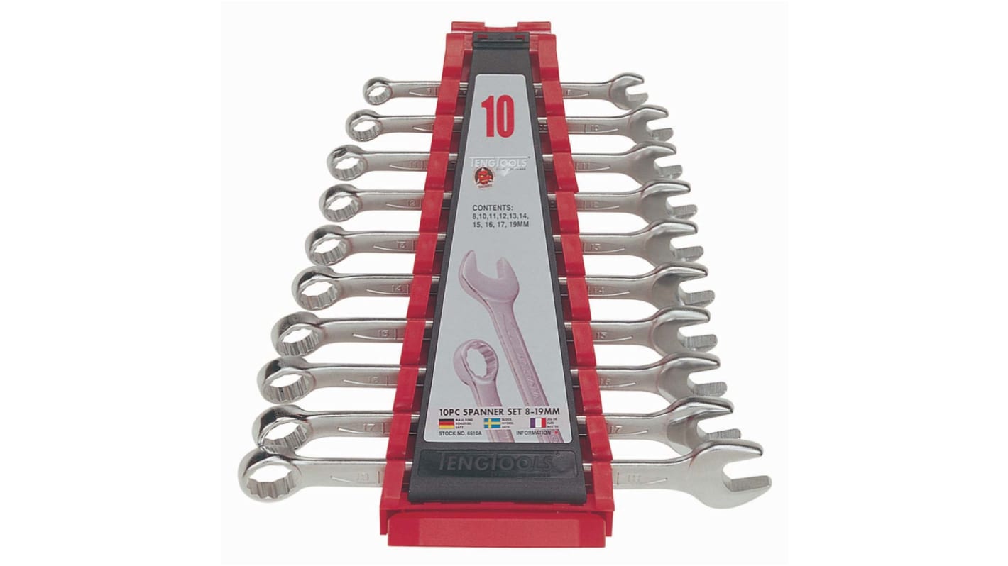 Teng Tools 10-Piece Spanner Set, 8 → 19 mm, Chrome Vanadium