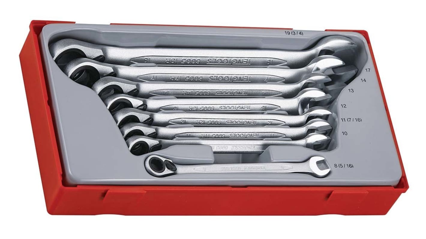 Teng Tools Ratschenschlüsselsatz CrV-Stahl, 8-teilig 8 → 19 mm