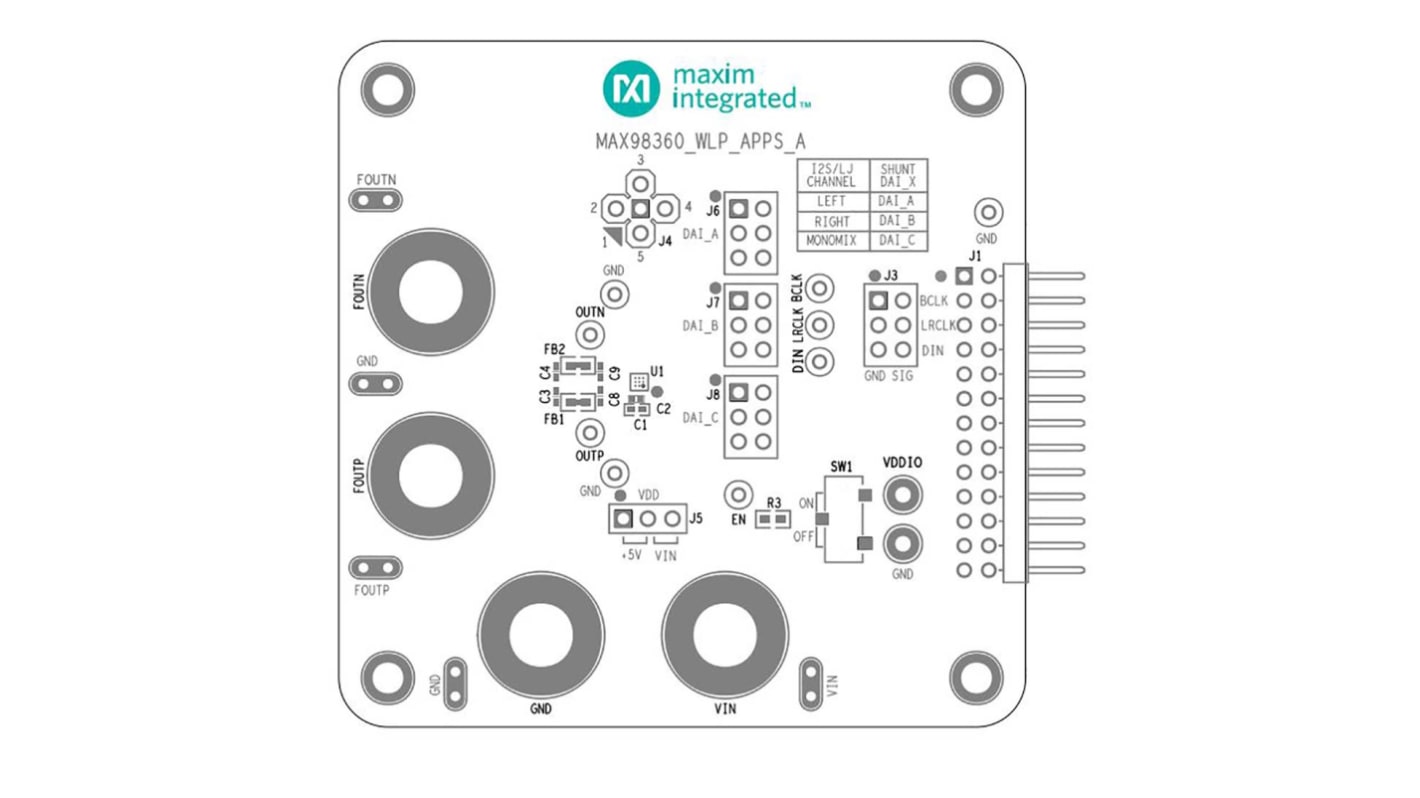 Kit de evaluación Administración de potencia Maxim Integrated MAX98360AEVSYS-WLP Evaluation Kit for