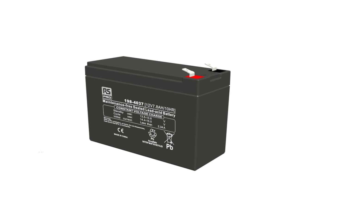 RS PRO 12V T2 Sealed Lead Acid Battery, 7.8Ah RS
